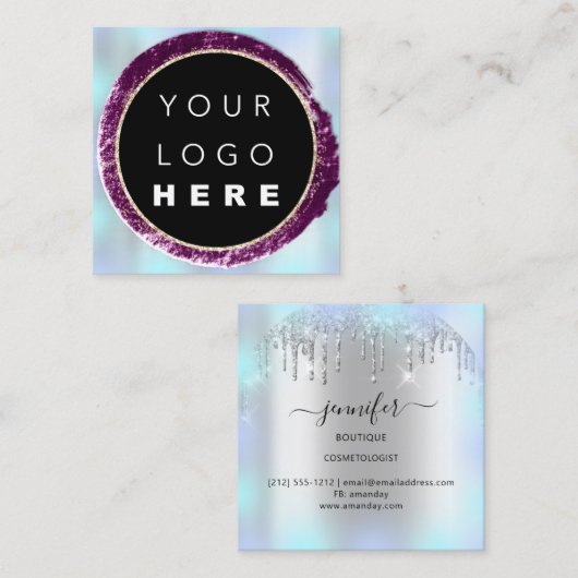 プロフェッショナルブティックショップブルーバラシルバーロゴ スクエア名刺 (正面/裏面)