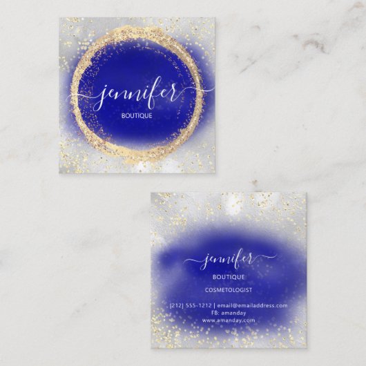 プロフェッショナルブティックショップブルー王室の金ゴールドシルバー スクエア名刺 (正面/裏面)