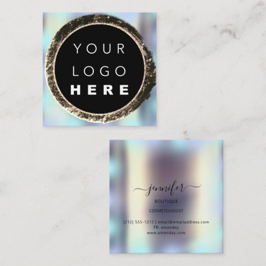 プロフェッショナルブティックショップブルー金ゴールドロゴ スクエア名刺 (正面/裏面)