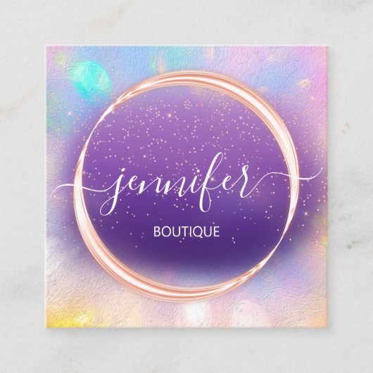 プロフェッショナルブティックショップホログラフバラ紫 スクエア名刺 (正面)