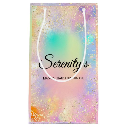 プロフェッショナルブティックショップホログラフピンク金ゴールド スモールペーパーバッグ (正面)