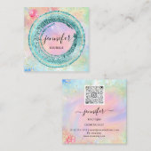 プロフェッショナルブティックショップホログラフQRコードグリーン スクエア名刺 (正面/裏面)