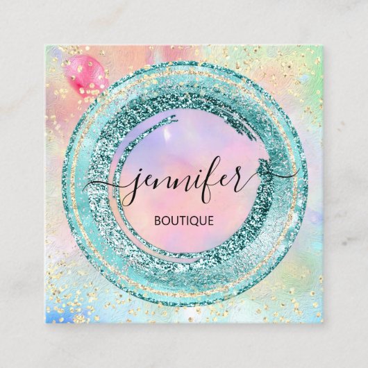 プロフェッショナルブティックショップホログラフQRコードグリーン スクエア名刺 (正面)