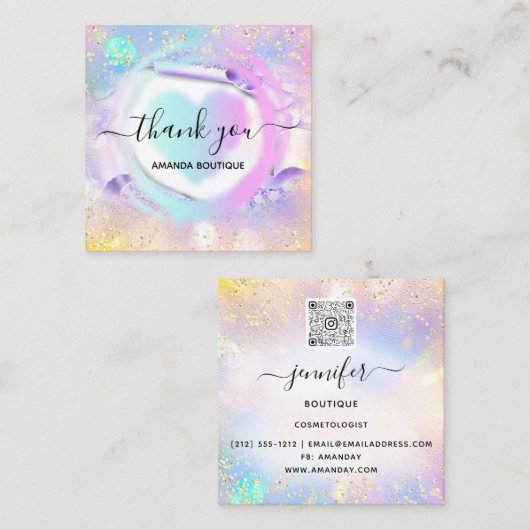 プロフェッショナルブティックショップホワイトハートホログラフ スクエア名刺 (正面/裏面)