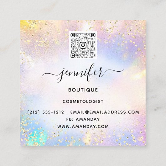 プロフェッショナルブティックショップホワイトハートホログラフ スクエア名刺 (裏面)