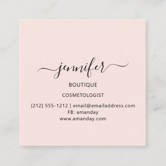 プロフェッショナルブティックショップ美しいネイビーピンク スクエア名刺 (裏面)