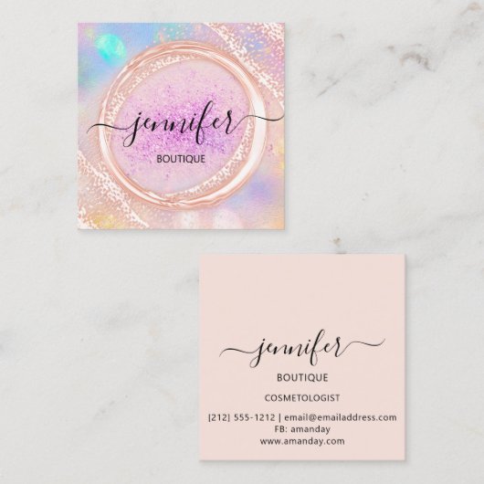 プロフェッショナルブティックショップ美しいピンクルクス スクエア名刺 (正面/裏面)