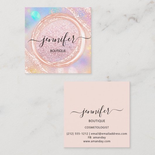 プロフェッショナルブティックショップ美しいピンク赤面 スクエア名刺 (正面/裏面)