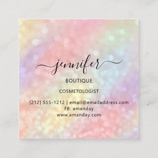 プロフェッショナルブティックショップ美しいホログラフィー スクエア名刺 (裏面)