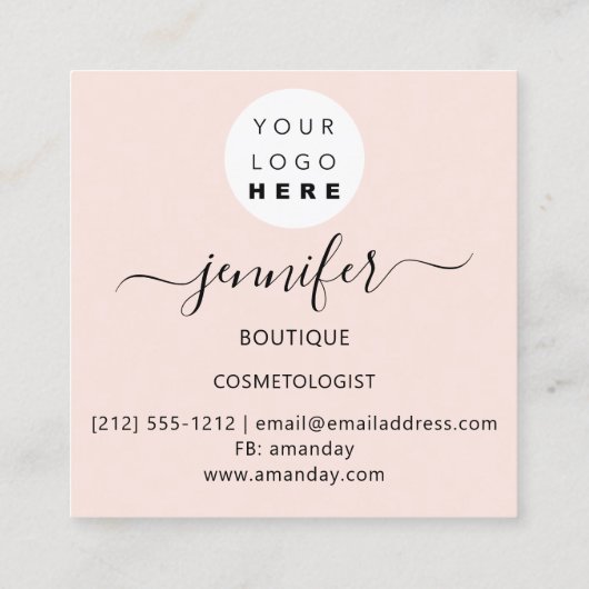 プロフェッショナルブティックショップ美しいロゴ赤面 スクエア名刺 (裏面)