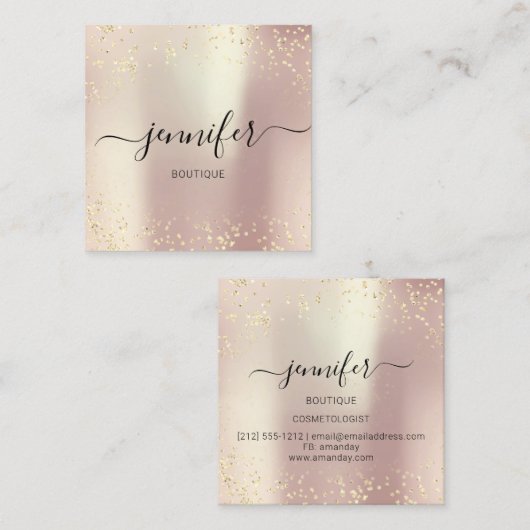 プロフェッショナルブティックショップ金ゴールドグリッターバラシルク スクエア名刺 (正面/裏面)