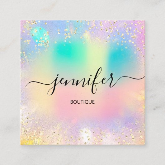 プロフェッショナルブティックショップ金ゴールドグリッターホログラフ スクエア名刺 (正面)