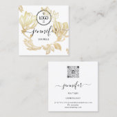 プロフェッショナルブティックショップ金ゴールドフラワーズQRロゴ スクエア名刺 (正面/裏面)