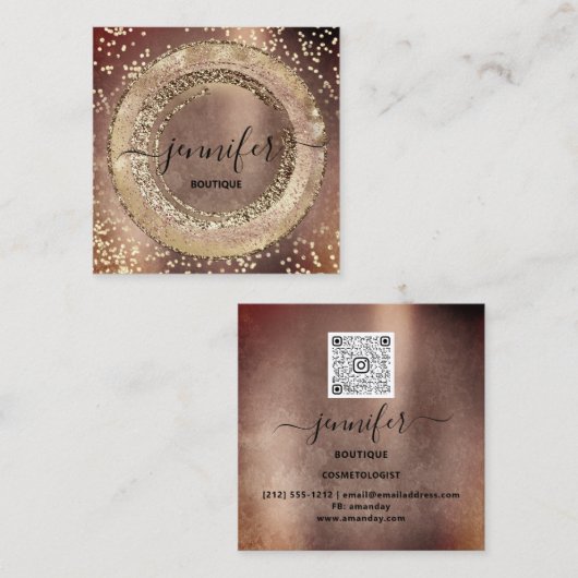 プロフェッショナルブティック美しいショップバラ金ゴールド グランジ スクエア名刺 (正面/裏面)