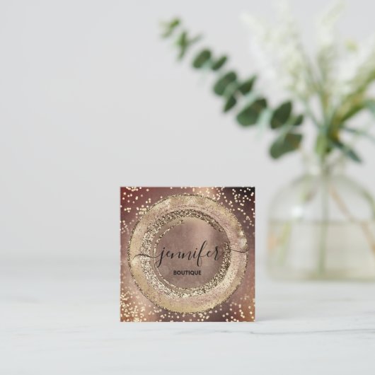 プロフェッショナルブティック美しいショップバラ金ゴールド グランジ スクエア名刺 (スタンド正面)