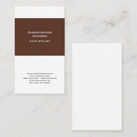 プロフェッショナルブラウンホワイトシンプル美容師 名刺 (正面/裏面)