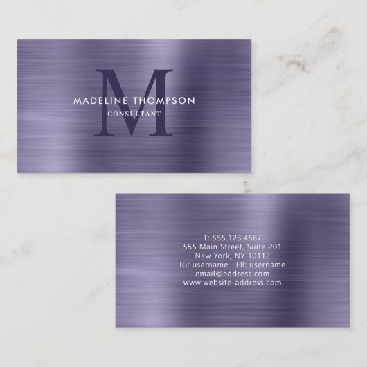プロフェッショナルブラシ仕上げメタリックパープルモノグラム 名刺 (正面/裏面)
