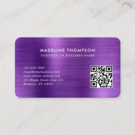 プロフェッショナルブラシ仕上げメタリックパープルロゴQRコード 名刺