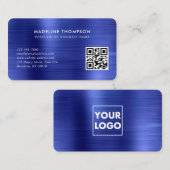 プロフェッショナルブラシ付きメタリックブルーロゴQRコード 名刺 (正面/裏面)