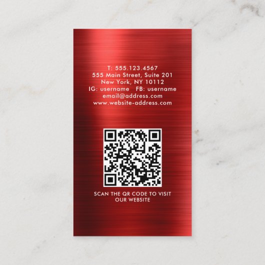 プロフェッショナルブラシ付きメタリックレッドロゴQRコード 名刺 (裏面)