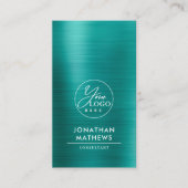 プロフェッショナルブラシ付きメタルティール(緑がかった色)ロゴQRコード 名刺 (正面)