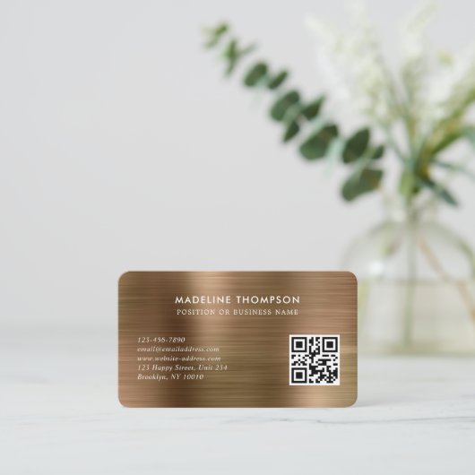 プロフェッショナルブラシ付き金属金ゴールドロゴQRコード 名刺 (スタンド正面)