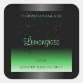 プロフェッショナルブラックおよびグリーン製品ラベルグリッター スクエアシール (正面)