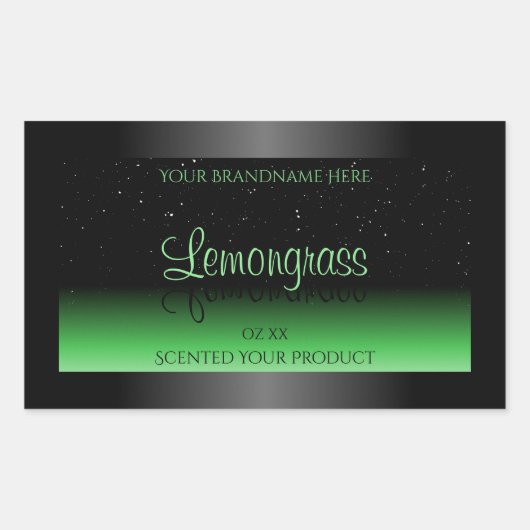 プロフェッショナルブラックおよびグリーン製品ラベルグリッター 長方形シール (正面)