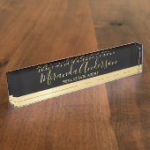 プロフェッショナルブラックおよびスクリプト名モダン付き金ゴールド デスクネームプレート (側面)