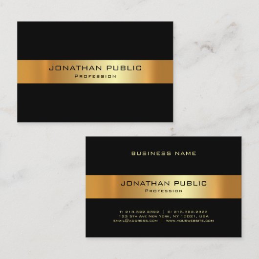 プロフェッショナルブラックおよび金ゴールドテンプレート モダン 名刺 (正面/裏面)