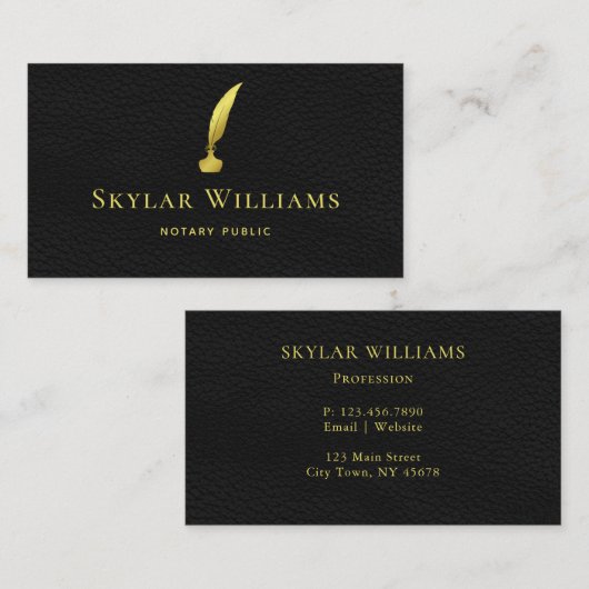 プロフェッショナルブラックと金ゴールドレザー公証人 名刺 (正面/裏面)
