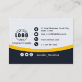 プロフェッショナルブラックイエロー追加ロゴQRビジネス 名刺 (裏面)