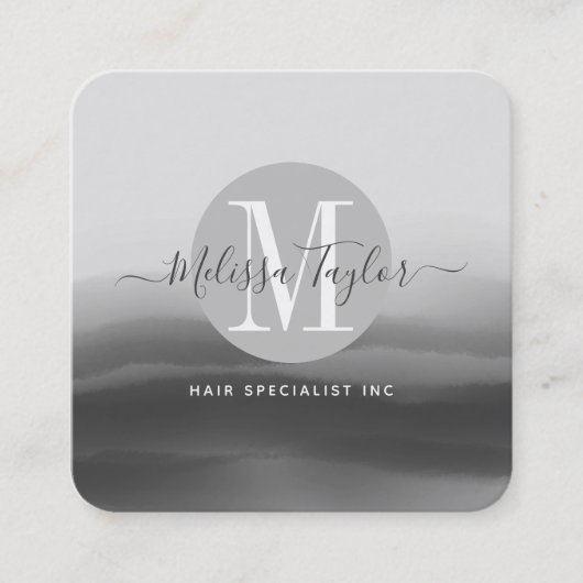 プロフェッショナルブラックインク抽象芸術署名写真 スクエア名刺 (正面)