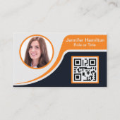 プロフェッショナルブラックオレンジあなたのロゴを追加QRビジネス 名刺 (正面)