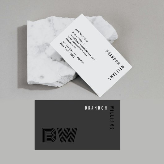 プロフェッショナルブラックグレーモノグラモダンムミニマル 名刺