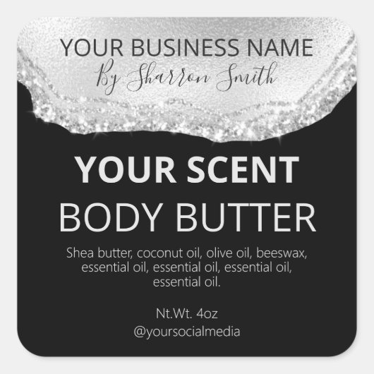 プロフェッショナルブラックシルバー瑪瑙の製品ラベル スクエアシール (正面)