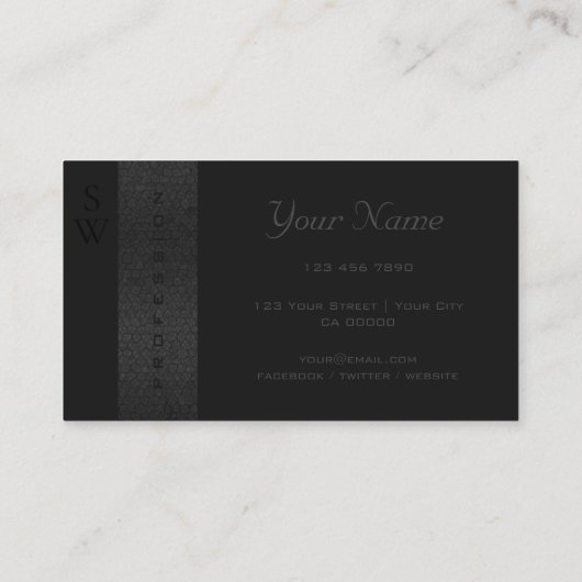 プロフェッショナルブラックダークグレーの色とモノグラム 名刺 (裏面)