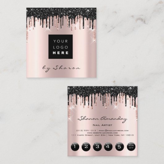 プロフェッショナルブラックドリップ6パンチカスタムロゴバラ スクエア名刺 (正面/裏面)