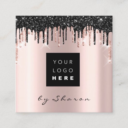 プロフェッショナルブラックドリップ6パンチカスタムロゴバラ スクエア名刺 (正面)