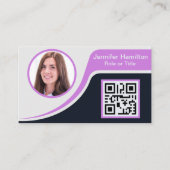 プロフェッショナルブラックパープル追加ロゴQRビジネス 名刺 (正面)