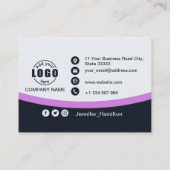 プロフェッショナルブラックパープル追加ロゴQRビジネス 名刺 (裏面)