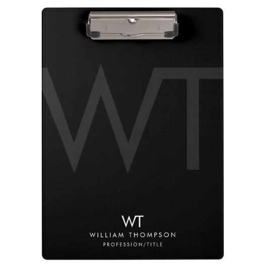 プロフェッショナルブラックビジネスモノグラムイニシャル クリップボード (正面)