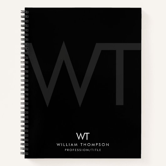 プロフェッショナルブラックビジネスモノグラムイニシャル ノートブック (正面)