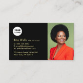 プロフェッショナルブラックフォトロゴの追加ソーシャルメディア 名刺 (正面)