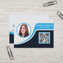 プロフェッショナルブラックブルーあなたのロゴを追加QRコードスクア 名刺