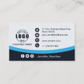 プロフェッショナルブラックブルーあなたのロゴを追加QRコードスクア 名刺 (裏面)