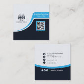 プロフェッショナルブラックブルーあなたのロゴを追加QRコードバス スクエア名刺 (正面/裏面)