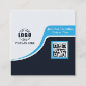 プロフェッショナルブラックブルーあなたのロゴを追加QRコードバス スクエア名刺 (正面)