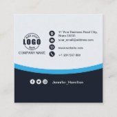 プロフェッショナルブラックブルーあなたのロゴQRコードを追加 スクエア名刺 (裏面)