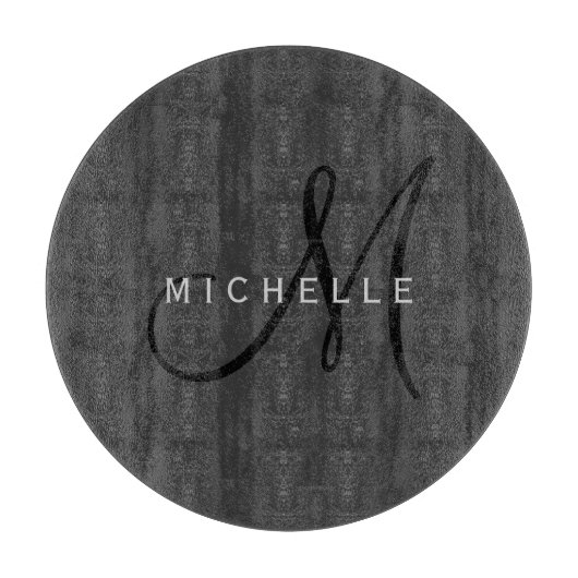プロフェッショナルブラックモノグラムグレイあなたの名前 カッティングボード (正面)